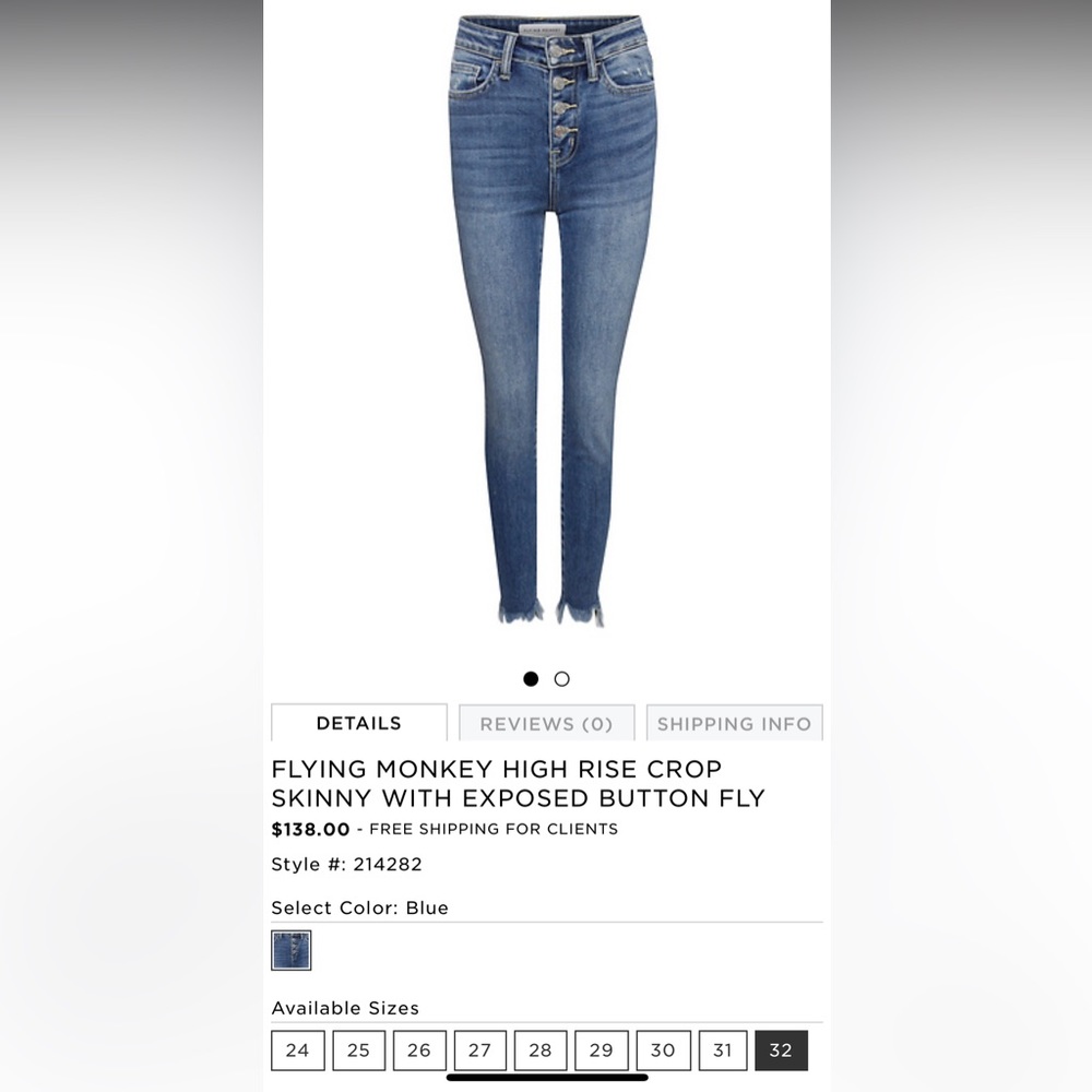 NWT Flying Monkey Jeans size 32 high rise crop skinny